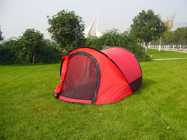 Red pop‑up camping tent